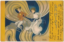 T2/T3 Santoy IV. / Dancing Couple. Golden Art Nouveau Art Postcard S: Raphael Kirchner  (fl) - Non Classés