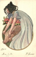 T2/T3 New Year Art Nouveau Litho Lady Greeting Art Postcard. 331. (EK) - Non Classés