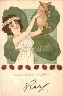 T2/T3 1899 Glückliches Neujahr / Art Nouveau Litho Lady Art Postcard. Serie 324. (EK) - Non Classés