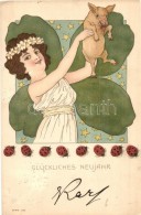 T2/T3 1899 Glückliches Neujahr / Art Nouveau Litho Lady Art Postcard. Serie 324. (EK) - Sin Clasificación