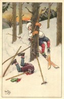 T2 Humorous Skiing Art Postcard. 550 Verlag A. Ruegg S: Arthur Thiele - Non Classés