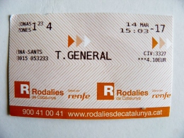 Transport Ticket From Spain T.General Catalunya 2017 - Europe