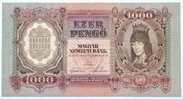 1943. 1000P Hátlapon Csak Alapnyomat, Sorszámozott T:I / Hungary 1943. 1000 PengÅ‘ With Only... - Sin Clasificación