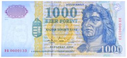 1999. 1000Ft 'DB0000133' Alacsony Sorszám T:I
/ Hungary 1999. 1000 Forint 'DB0000133' Low Serial Number... - Sin Clasificación