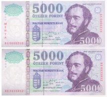 1999. 5000Ft 'MINTA' 'BA 0000310' Sorszámmal + 1999. 5000Ft 'BD 6935852' T:I / Hungary 1999. 5000 Forint... - Sin Clasificación