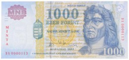 2003. 1000Ft 'MINTA', 'DA 0000113'-as Sorszámmal T:I
/ Hungary 2003. 1000 Forint 'MINTA(SPECIMEN)', 'DA... - Sin Clasificación