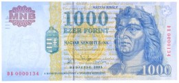 2003. 1000Ft 'DB0000134' Alacsony Sorszám T:I
/ Hungary 2003. 1000 Forint 'DB0000134' Low Serial Number... - Non Classés