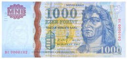 2007. 1000Ft 'DC0000102' Alacsony Sorszám T:I
/ Hungary 2007. 1000 Forint 'DC0000102' Low Serial Number... - Non Classés