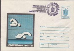SWIMMING, WORLD UNIVERSITY GAMES, COVER STATIONERY, ENTIER POSTAL, 1981, ROMANIA - Schwimmen