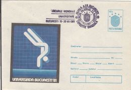 SWIMMING, WORLD UNIVERSITY GAMES, COVER STATIONERY, ENTIER POSTAL, 1981, ROMANIA - Schwimmen