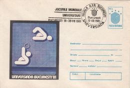 SWIMMING, WATER POLO, WORLD UNIVERSITY GAMES, COVER STATIONERY, ENTIER POSTAL, 1981, ROMANIA - Schwimmen