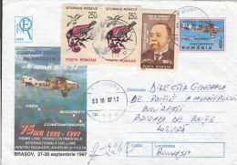 PLANES, FRENCH- ROMANIAN AIR COMPANY, REGISTERED COVER STATIONERY, ENTIER POSTAL, 1997, ROMANIA - Vliegtuigen