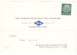 Carte Commerciale Allemagne - Jro - Verlag München Carl Kremling, München - Publicité