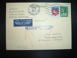 CPE BEQUET 0,80 + TP ST LO 0,20 OBL.MEC.17-3-1977 PARIS 08 + RETOUR GRECE POSTE RESTANTE - 1971-1976 Marianne Of Béquet