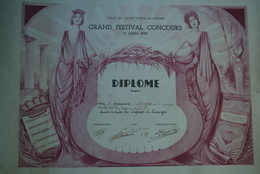 87 -ST SAINT YRIEIX LA PERCHE-DIPLOME GRAND FESTIVAL CONCOURS MUSIQUE-CHORALE-FANFARE-LES ENFANTS LIMOGES- 1ER PRIX 1939 - Diplômes & Bulletins Scolaires