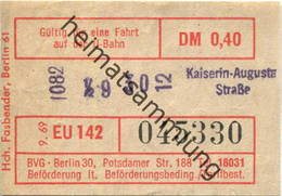 Deutschland - U-Bahn Fahrschein BVG-Berlin 1969 - Kaiserin-Augusta-Straße - Europa