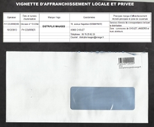 VIGNETTE D'AFFRANCHISSEMENT LOCALE ET PRIVEE AVEC LES REFERENCES D'AGREMENT DE LA POSTE DISTRIPLISMAUGES@ORANGE.FR 20 G - Autres & Non Classés