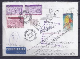 ANDORRE TP N°503+318x2+322 SUR LETTRE DU 9.6.98 POUR LE SRI LANKA - Storia Postale