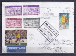 ANDORRE TP N°503+318x2+322+321 SUR LETTRE DU 9.6.98 POUR LE BRESIL - Storia Postale