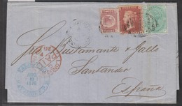O) 1876 GREAT BRITAIN, BRITISH OFFICE FROM PUERTO RICO MAYAGUEZ, C61 TO BUSTAMANTE Y GALLO TO SANTANDER SPAIN, BEAUTIFUL - Covers & Documents
