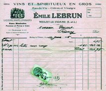 Meslay-le-Vidame Facture. Vins Et Spiritueux En Gros Emile Lebrun. 1935. - Landwirtschaft