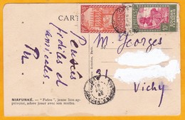 1942 - CP De Gao, Mali, Soudan Français Vers Vichy - Affrt 1 Franc - Vue Lionceau Avec Son Maître - 2e Guerre - WW2 - Brieven En Documenten