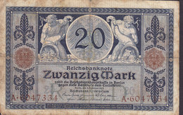 Germany - 20 MARK Reichsbanknote Berlin (4-11-1915) A 6047334 (2 Scans) - 20 Mark