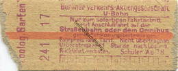 Deutschland - Berlin - Berliner Verkehrs-Aktiengesellschaft - U-Bahn - Schüler-Fahrkarte Mit Anschluss Auf Der Strassenb - Europe
