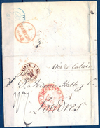 1843 , SEVILLA - LONDRES , CARTA CIRCULADA VIA CALAIS , BAEZA , FECHADOR DE ENTRADA A FRANCIA , LLEGADA A LONDRES - ...-1850 Prephilately