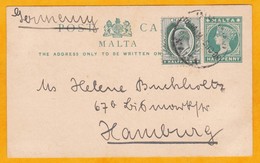 1905 - Entier Postal CP Victoria De La Valetta, Malte  Vers Hamburg, Allemagne - Complément Affranchissement Edward VII - Malta (...-1964)