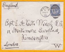 1890 - Enveloppe De La Valetta, Malte Vers Kensington, Angleterre - 2 1/2 Pence Victoria - Oblitération Duplex - Malte (...-1964)