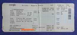 TREN - AVE. BILLETE ZARAGOZA LLEIDA. USADO - USED. - Europa