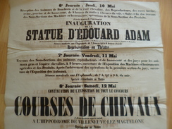 Affiche Montpellier Mai 1860 Inauguration Statue E.Adam Et Course De Chevaux Et Exposition Agricole Animaux, ....i - Affiches