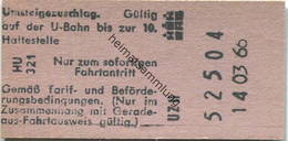 Deutschland - Hamburg - Hamburger U-Bahn-Fahrkarte 1966 - Gültig Auf Der U-Bahn Bis 10. Haltestelle - Europe