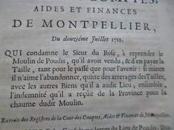 Arrest Cour Des Comptes Montpellier 12/07/1712 Sieur Bosc Moilin De Poudis Condamnation - Wetten & Decreten