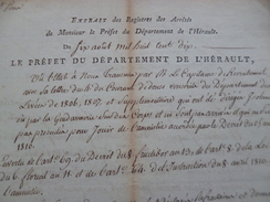 Montpellier Extrait Préfecture Hérault Manuscrit 06/08/1810 12 Conscrits Réfractaires Rouih Cathala Jamme Astruc Audui . - Decretos & Leyes