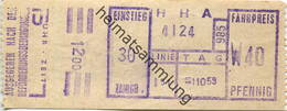 Deutschland - Hamburg - HHA - Hamburger Hochbahn AG - Linie 91 - Fahrpreis W40 Pfennig - Fahrschein 1959 - Europa