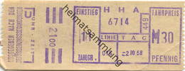 Deutschland - Hamburg - HHA - Hamburger Hochbahn AG - Linie 016 - Fahrpreis M30 Pfennig - Fahrschein 1958 - Europe