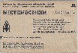 Bildpostkarte Ganzsache Postkarte WHW DR 1932 / 33 Sachsen Winterhilfe - Nietenschein - Serie 1 Bild U/3 Syrau Höhle - Postwaardestukken