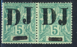 Cote De Somalis 1894 N. 1 Verde Sovrastampato DJ Rara Coppia Di Rara Qualità MVLH LUX Cat € 500 - Oblitérés