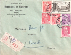 3889 RODEZ Aveyron Lettre Recommandée Ob 8 6 1949 Stanislas 25 F Gandon 6 F 10 F 3 F 15 F Yv 806 721 811 813 822 - Storia Postale