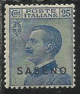 SASENO 1923 SOPRASTAMPATI D'ITALIA ITALY OVERPRINTED CENT. 25 C MNH BEN CENTRATO - Saseno