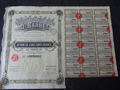 Fabriques De Soieries J Barret Tissages Du Val D'Ainan Action De 500 F 1929 Bazin - Textile