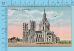 New York USA -  Cathedral T.John's Divine, Vintage Airplane In The Sky,  - Post Card, Cartolina  -3 Scans - Churches