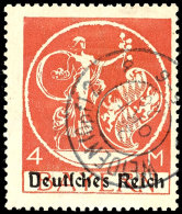 4 Mark Bayern-Abschied Mit Aufdruck "Deutsches Reich" In Type I, Plattenfehler IV, Tadellos Gestempelt, Fotobefund... - Autres & Non Classés