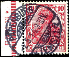 10 Pfg Germania Friedensdruck Dunkelrotkarmin, Seitenrandmarke Mit HAN 3089.13 (aus MH), Tadellos Gestempelt... - Other & Unclassified