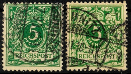 5 Pfg Krone/Adler Grün Und Gelblichgrün, Beide Werte Tadellos, Gestempelt, Gepr. Zenker BPP, Mi. 380.-,... - Autres & Non Classés