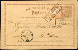 ½ Gr. Orange Als Zusatzfrankatur Auf GA-Karte ½ Gr. Von "LANGENSALZA 18 12" Nach St. Gallen, 1874,... - Autres & Non Classés