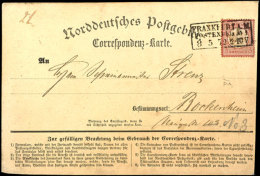 3 Kr. Karmin, Kl. Schild, Auf Korrespondenz-Karte Des Norddeutschen Postgebietes Von FRANKFURT 8.5.72 Nach... - Other & Unclassified