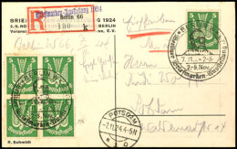 "BERLIN W - Berliner Briefmarken-Ausstellung 1924 7-11-24", Zweimal Klar Auf R-Karte Mit R-Zettel "Berlin 66"... - Autres & Non Classés